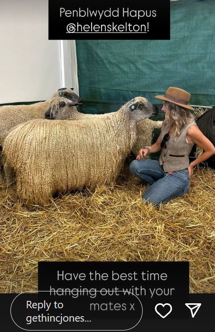Helen Skelton with a herd of sheep