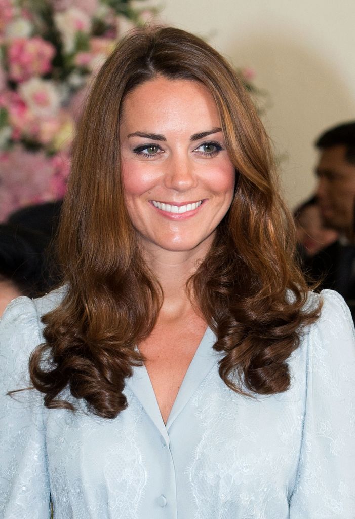 Kate middleton in pale blue dress close up