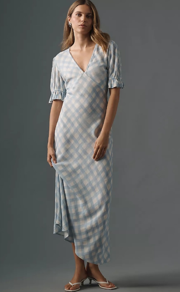 Conditions Apply Eniya Linen Blend Short-Sleeve V-Neck Slip Maxi Dress