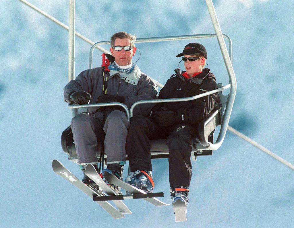 King Charles and Prince Harry on a ski lift