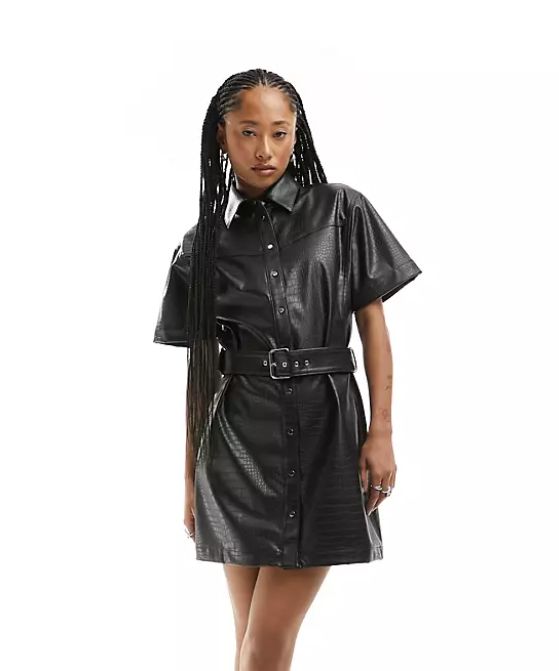 Faux Leather Belted Midi Shirt Dress, SOSANDAR