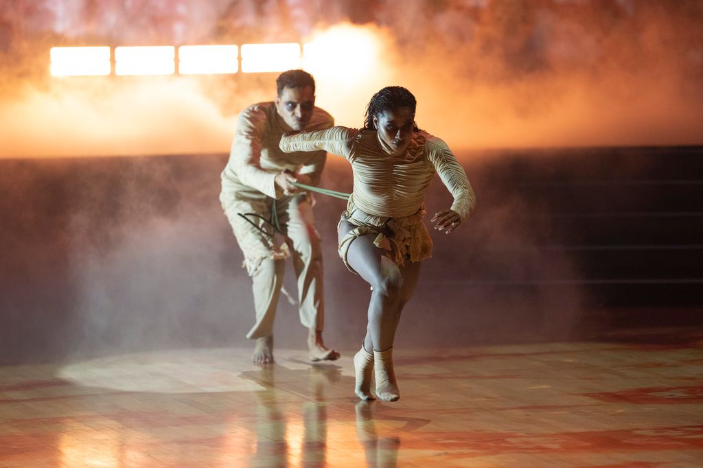 Jordan Chiles and Ezra Sosa perform during Halloween Night on DWTS