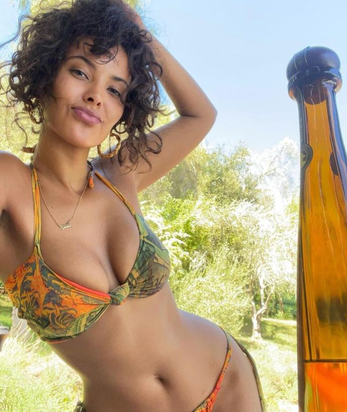 Maya Jama in tropical bikini