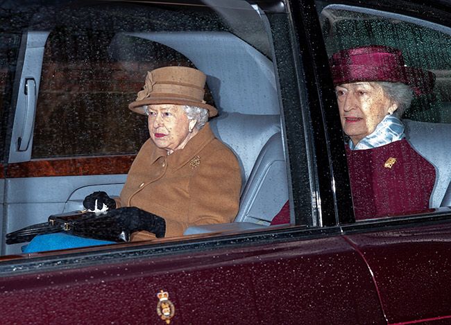 The Queen alongside Lady Susan Hussey inside a car