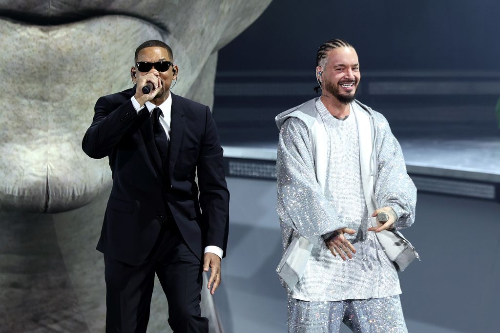Will Smith and J Balvin perform at the Coachella Stage during the 2024 Coachella Valley Music and Arts Festival at Empire Polo Club on April 14, 2024 in Indio, California.