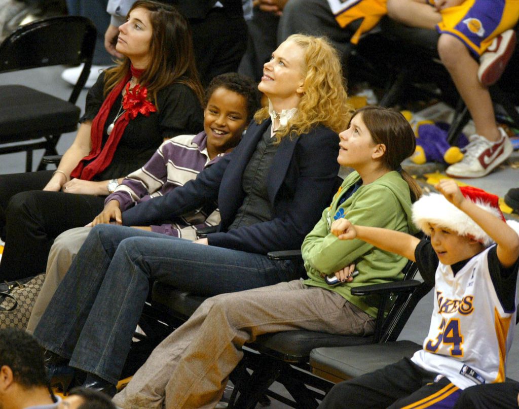Nicole Kidman with Connor Cruise and Bella Cruise at the Lakers Game