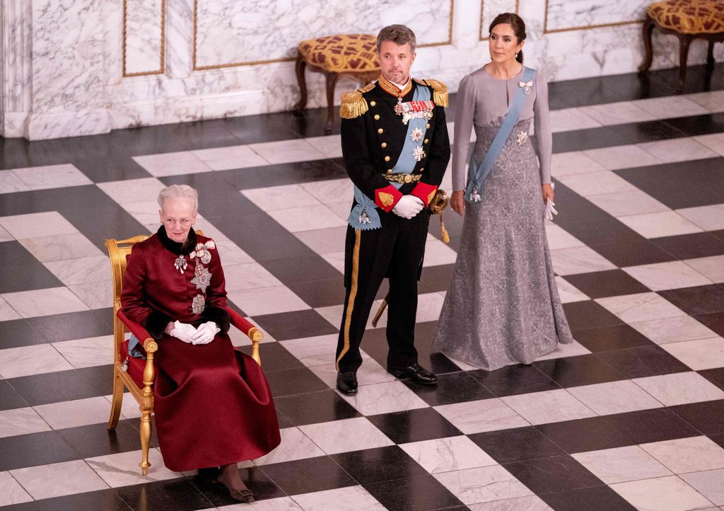 Queen Margrethe II of Denmark, Crown Prince Frederik of Denmark and Crown Princess Mary of Denmark attend the New Year's reception for the diplomatic corps at Christiansborg Palace, Copenhagen, on January 3, 2023