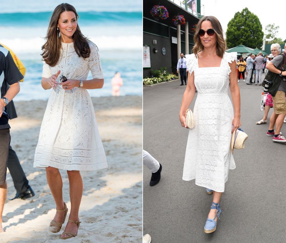 Kate Middleton and Pippa Middleton wear matching white dresses