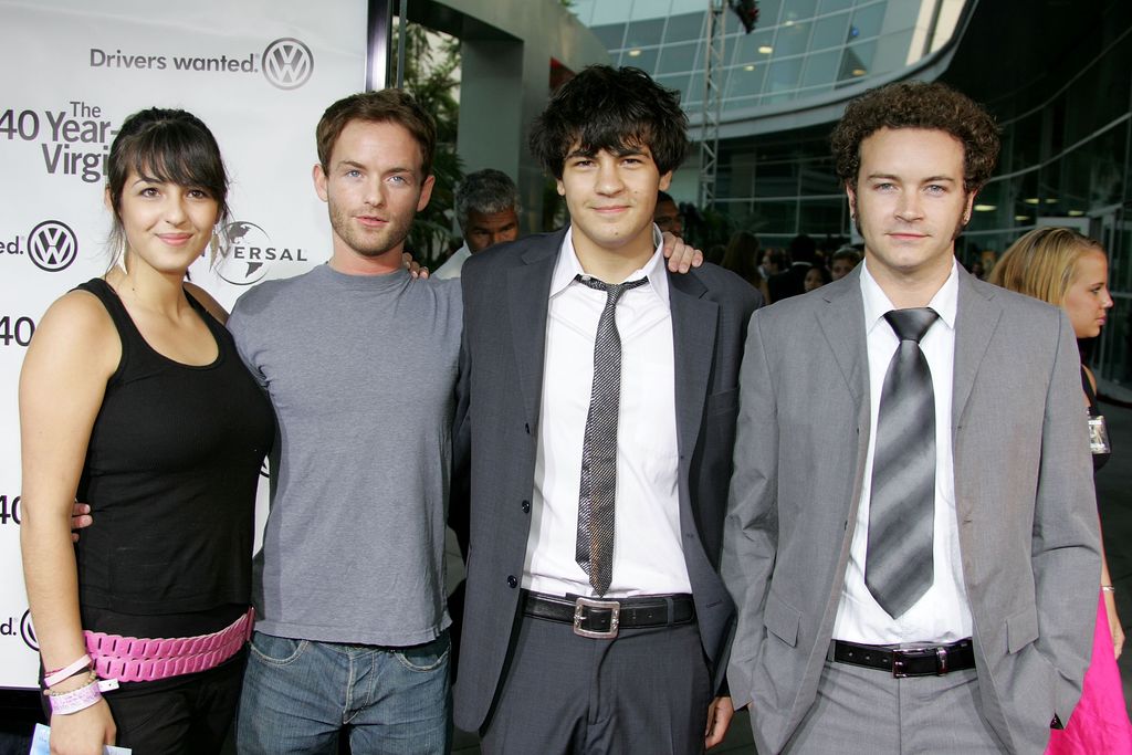 Siblings Alanna Masterson, Christopher Masterson, Jordy Masterson and Danny Masterson arrive at the premiere of Universal Studios "The 40 Year-Old Virgin" at Arclight Hollywood on August 11, 2005 in Hollywood, California