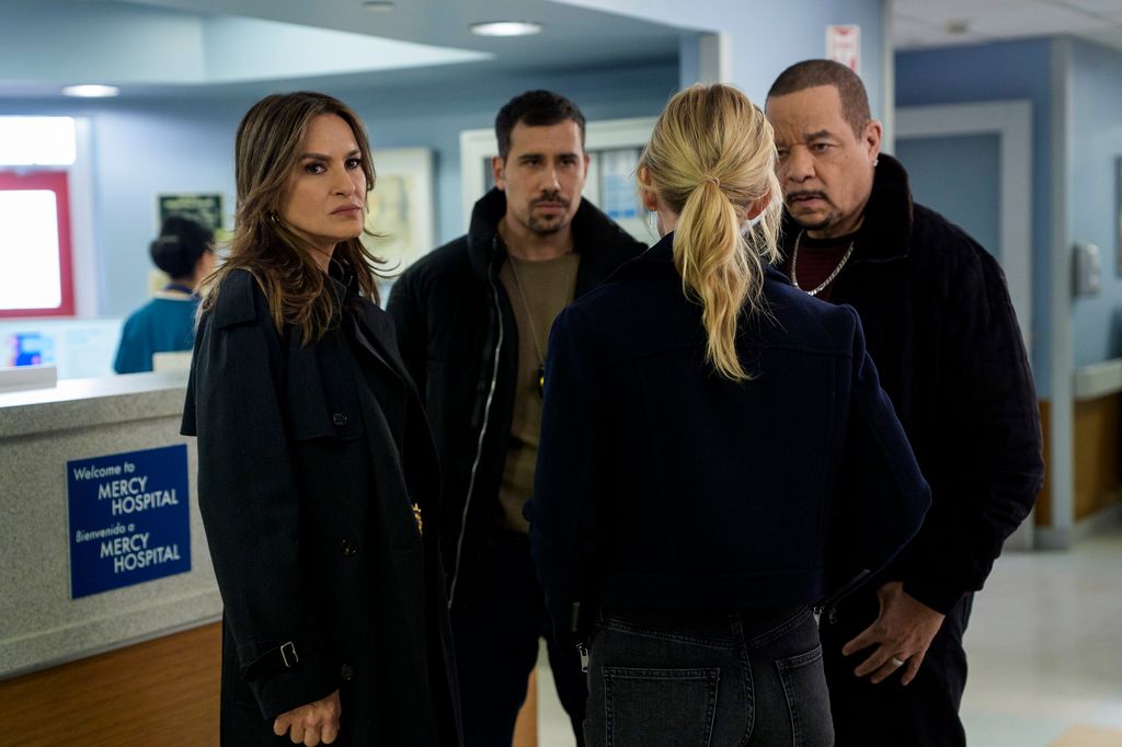 Mariska Hargitay as Capt. Olivia Benson, Octavio Pisano as Det. Joe Velasco, Ice T as Sgt. Odafin "Fin" Tutuola on Law & Order season 26, 2025