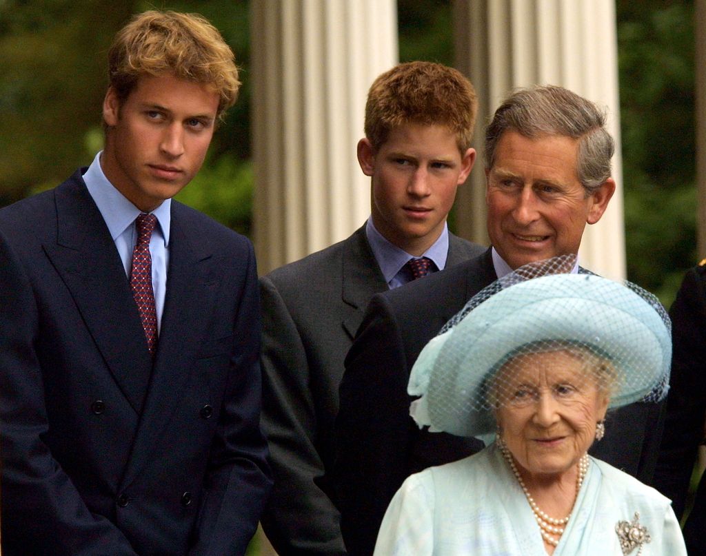 Harry and William with the Queen Mother on her 101st birthday