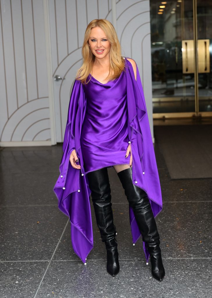  Kylie Minogue in purple caped dress leaving Today show in New York City