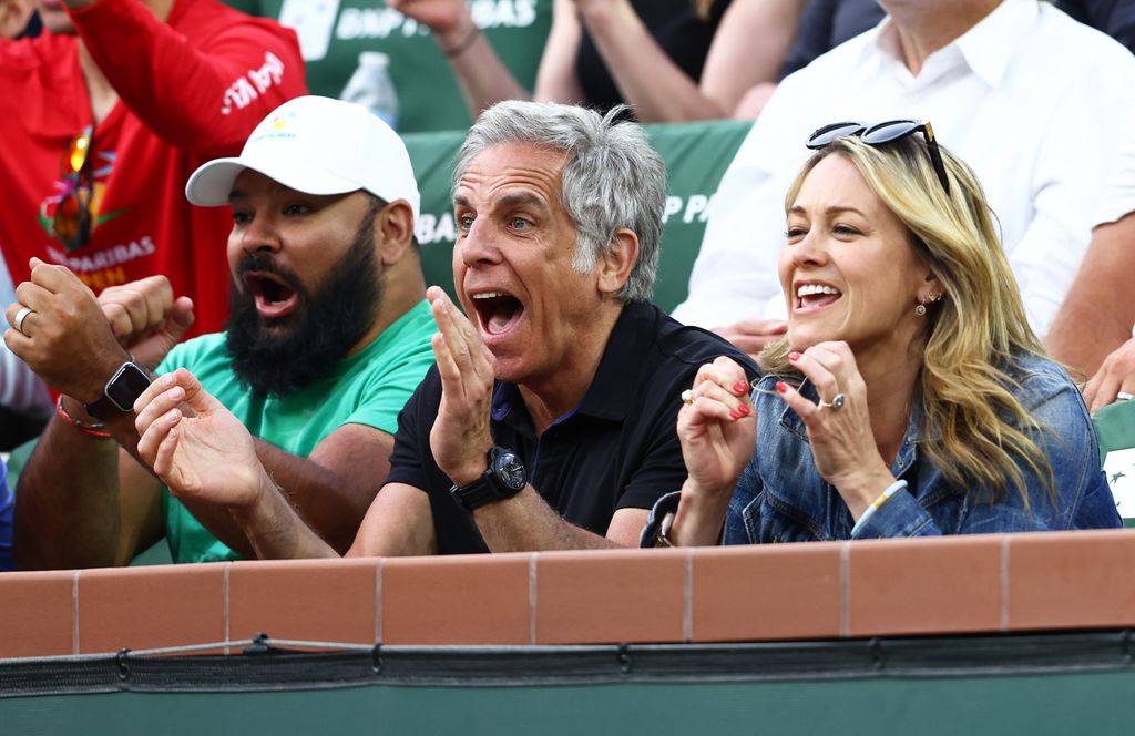 Ben Stiller et sa femme Christine Taylor au BNP Paribas Open en 2022