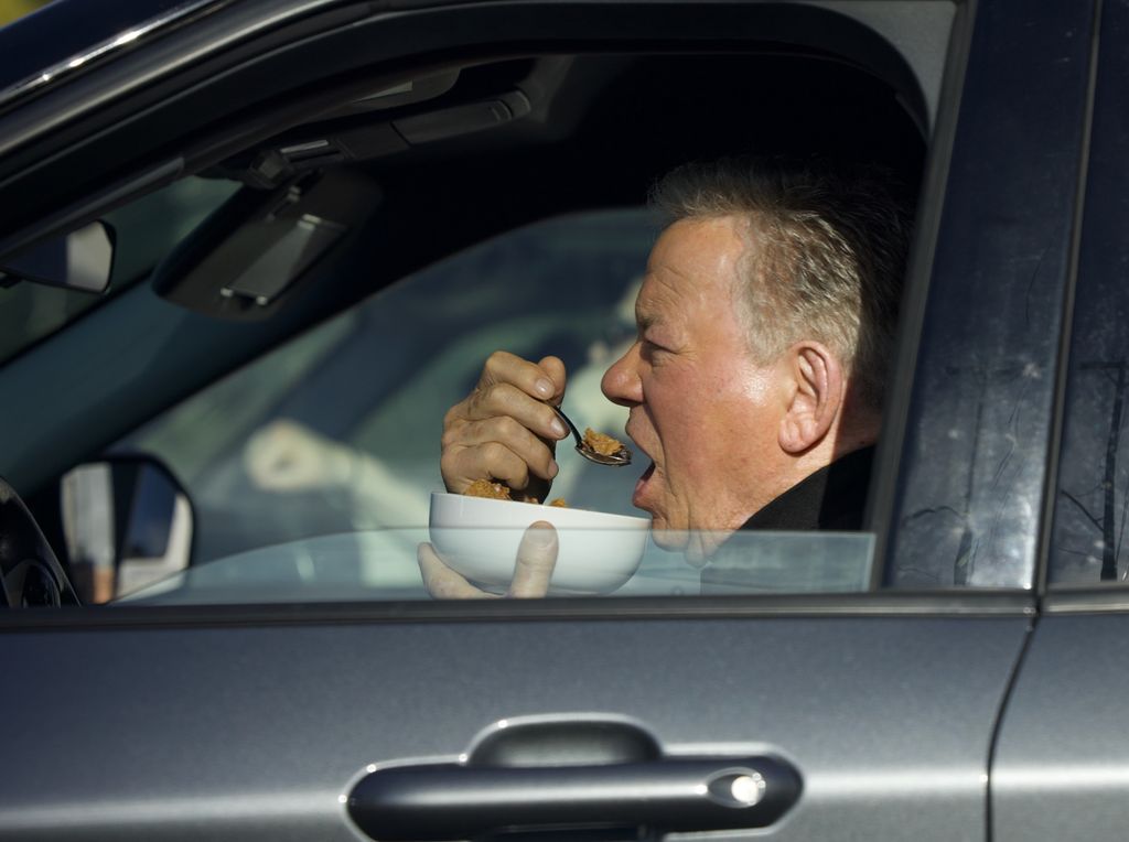 william shatner eating cereal in car
