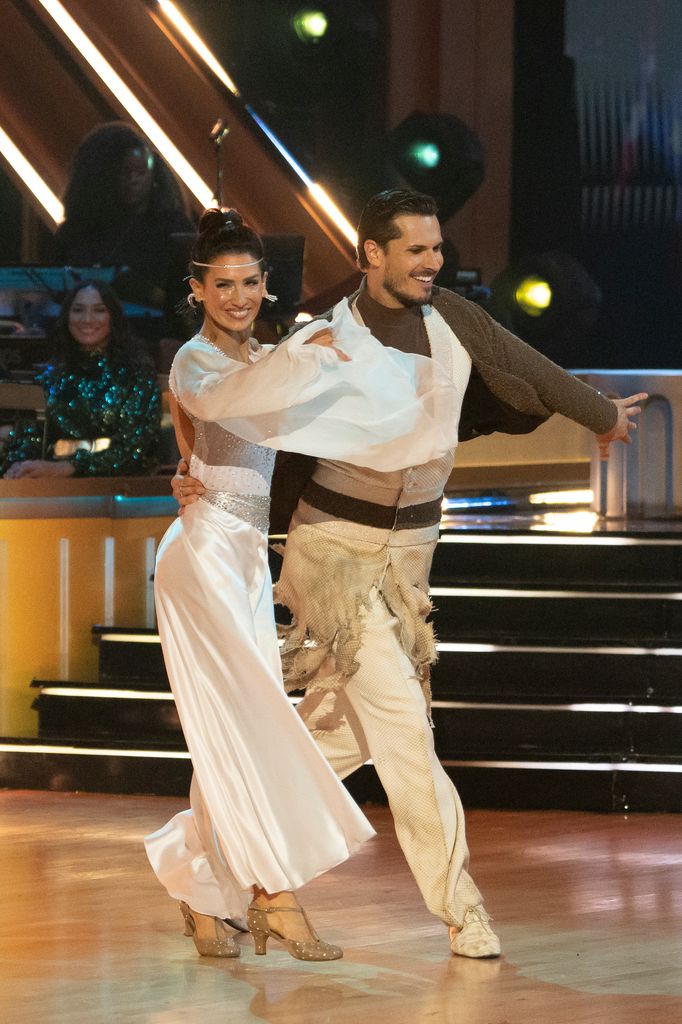 Hilaria Baldwin and Gleb Savchenko perform during Disney Night on Dancing with the Stars