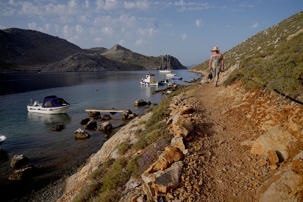A rocky path near Saint Nikolas Beach in the Pedi district in Symi, Greece, where a search and rescue operation is under way for TV doctor and columnist Michael Mosley 