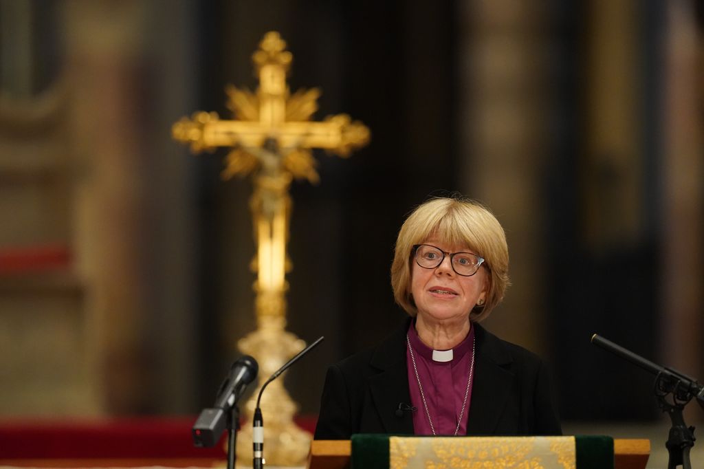 Archbishop of Canterbury-designate Dame Sarah Mullally delivers an address in the Quire of Canterbury Cathedral in Kent