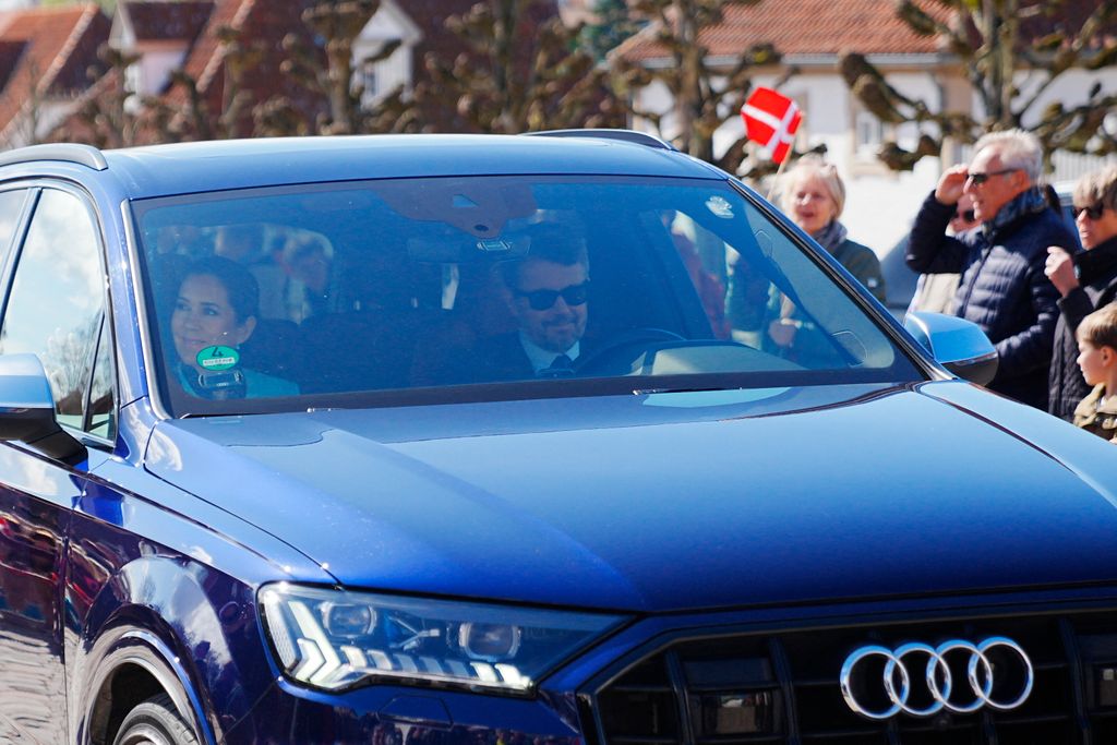 Queen Mary of Denmark and King Frederik X of Denmark arrive by car at Fredensborg Castle for the celebration of Queen Margrethe's 84th birthday in Fredensborg, Denmark