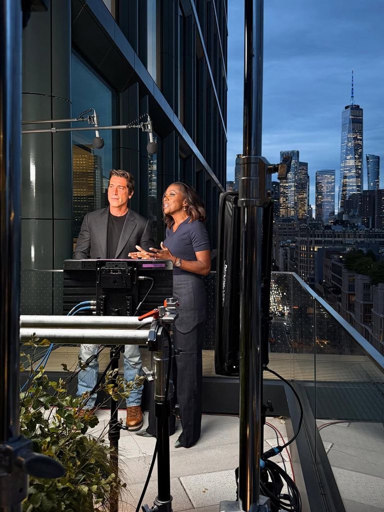 David Muir and Deborah Roberts photographed filming an intro to "20/20" season 48 at ABC headquarters, shared on Instagram