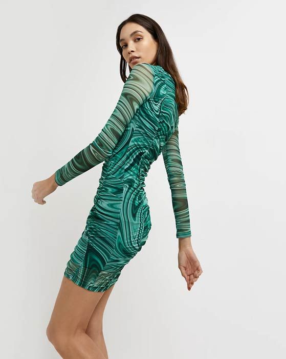 green marbled bodycon dress