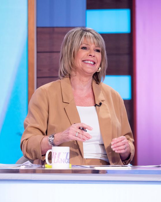 Ruth Langsford presenting Loose Women in a camel coloured blazer
