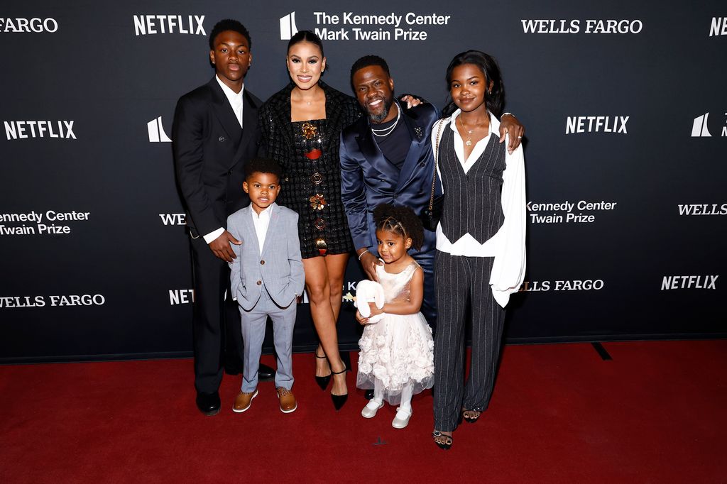 Hendrix Hart, Kenzo Hart, Eniko Hart, Kevin Hart, Kaori Hart and Heaven Hart attend the 25th Annual Mark Twain Prize For American Humor at The Kennedy Center on March 24, 2024 in Washington, DC