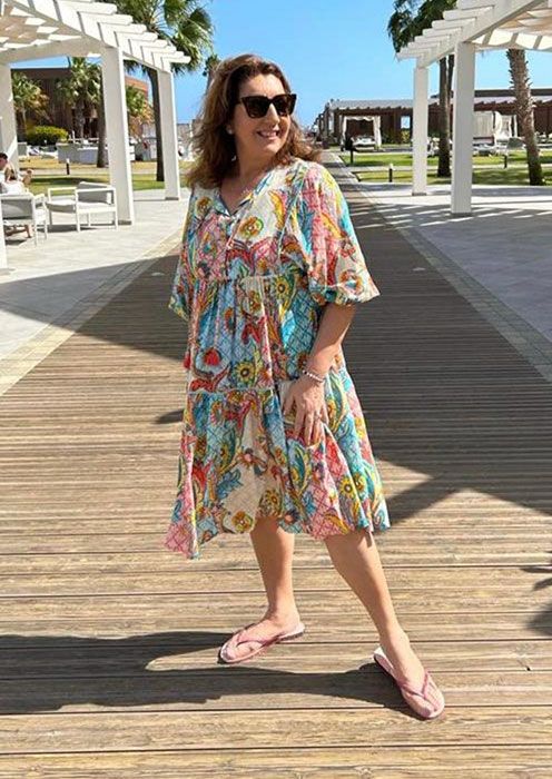 Jane McDonald in her multicoloured dress