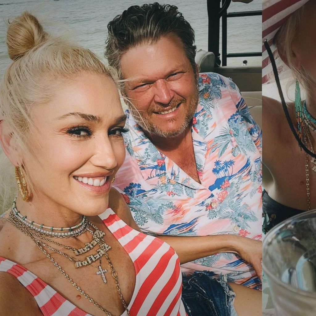 Gwen Stefani and Blake Shelton on a boat