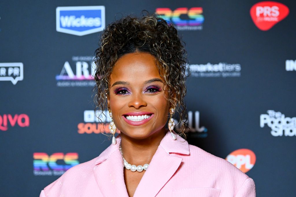 Fleur East arrives at ARIAS 2023 at Theatre Royal Drury Lane on May 02, 2023 in London, England.