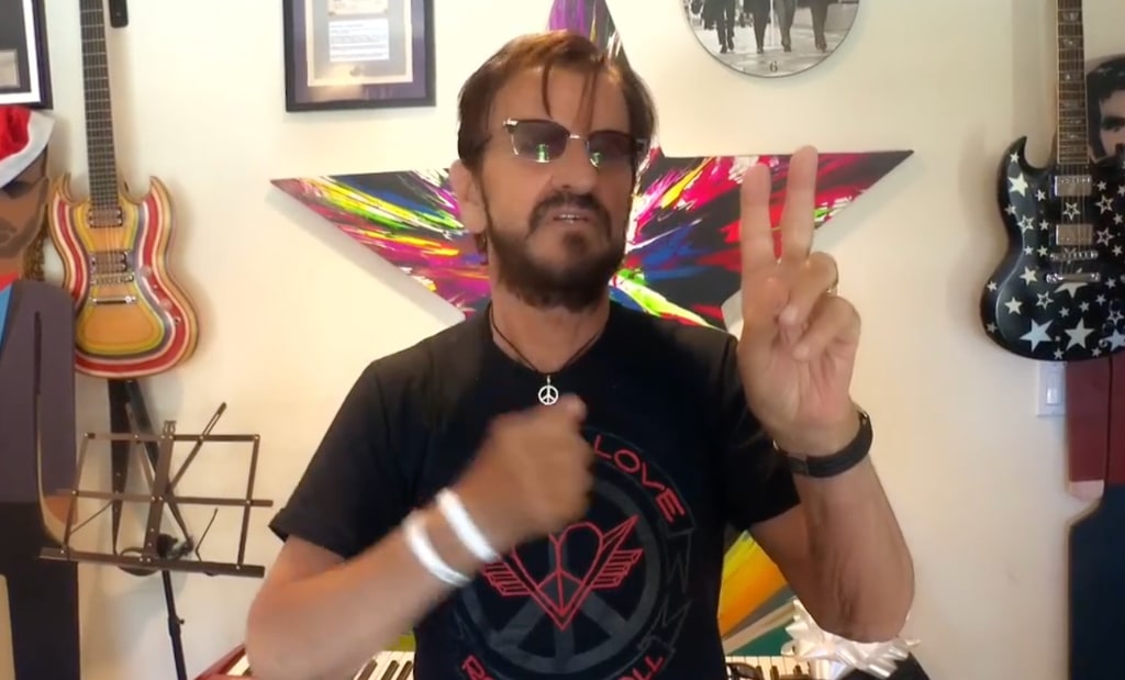 Ringo in home studio in black t-shirt