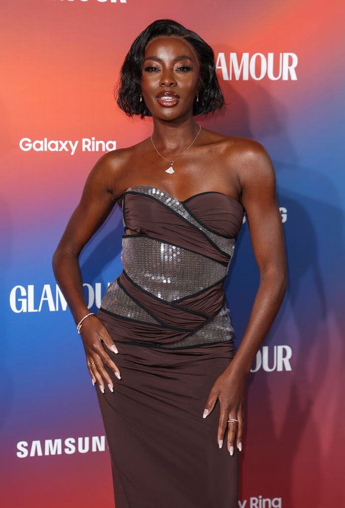 AJ Odudu at glamour women of the year awards in sequin strapless dress 