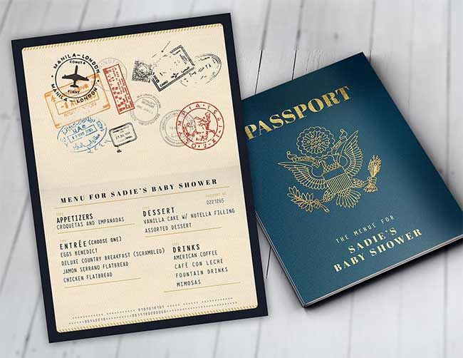 Passport baby shower menu