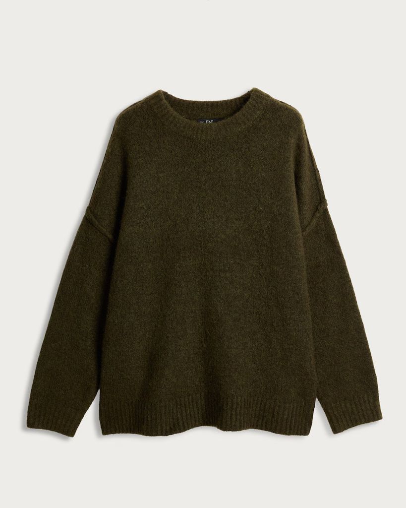 The F&F Edit Ribbed Crew Neck Jumper with Wool in Khaki
