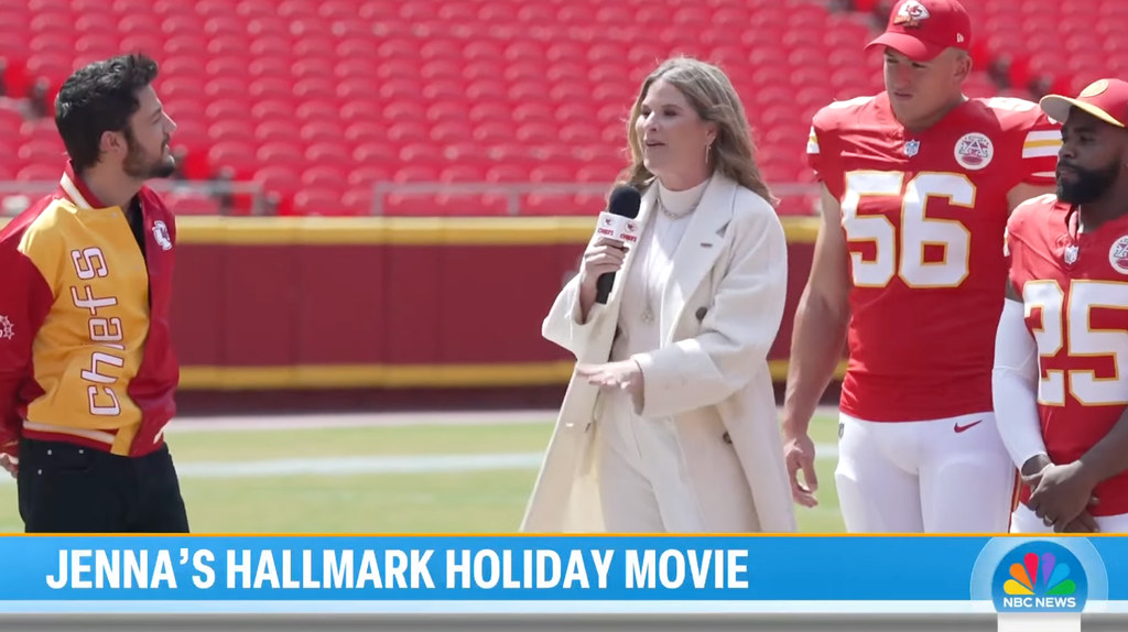 Still from the Today Show on Monday, November 25, 2024 in which Jenna Bush Hager is sharing a glimpse into her time filming for the movie Holiday Touchdown: A Chiefs Love Story