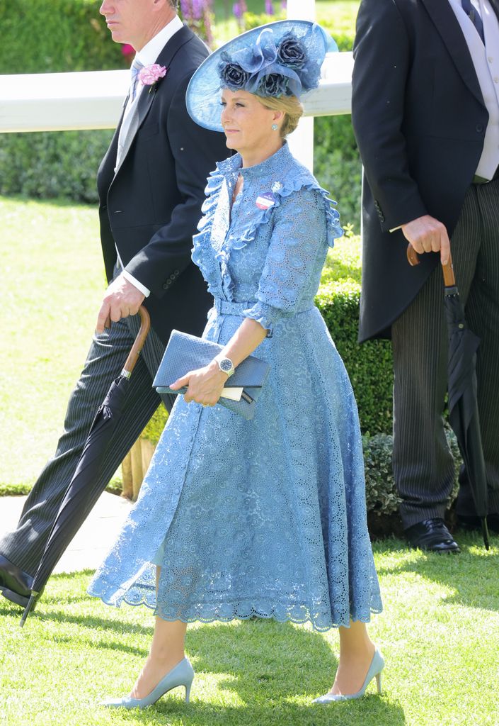 Sophie at ascot in blue dress and hat
