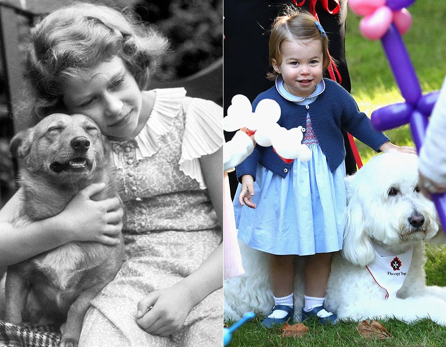 the queen and princess charlotte with a dog
