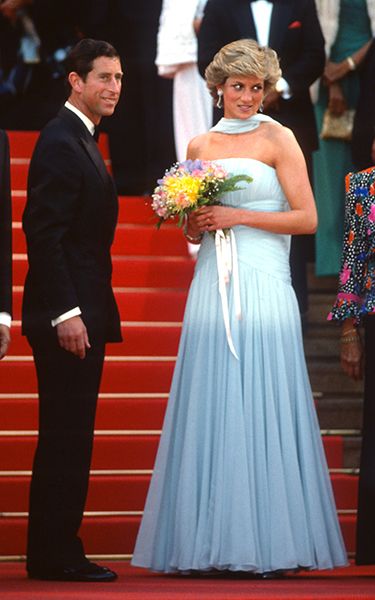 Princess Diana Wears A Blue Scarf Dress At Cannes Film Festival