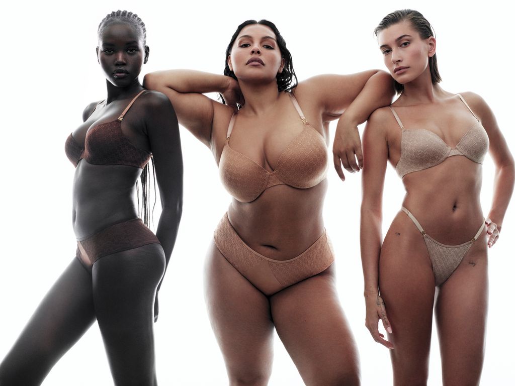 Adut Akech, Paloma Elsesser and Hailey Bieber strike a pose