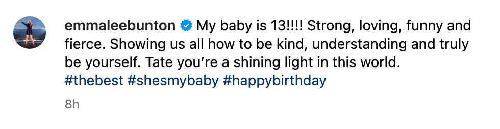 Emma Bunton's birthday message to child Tate 