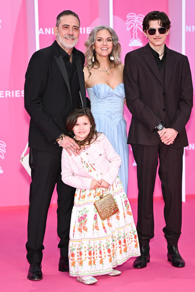 Jeffrey Dean Morgan, Hilarie Burton and their children Augustus and George Virginia attend the Pink Carpet on Day Two during the 8th Canneseries International Festival at Palais des Festivals on April 25, 2025 in Cannes, France.