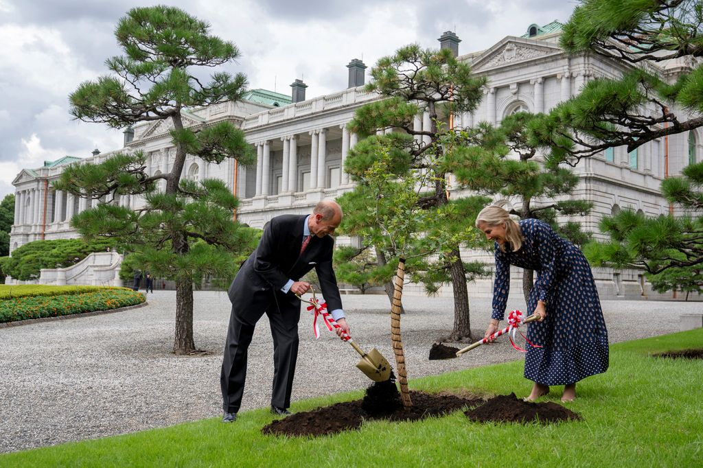 Britain's Prince Edward, Duke of Edinburgh (L) and his wife Princess Sophie, Duchess of Edinburgh, take part in a ceremonial planting of an oak 