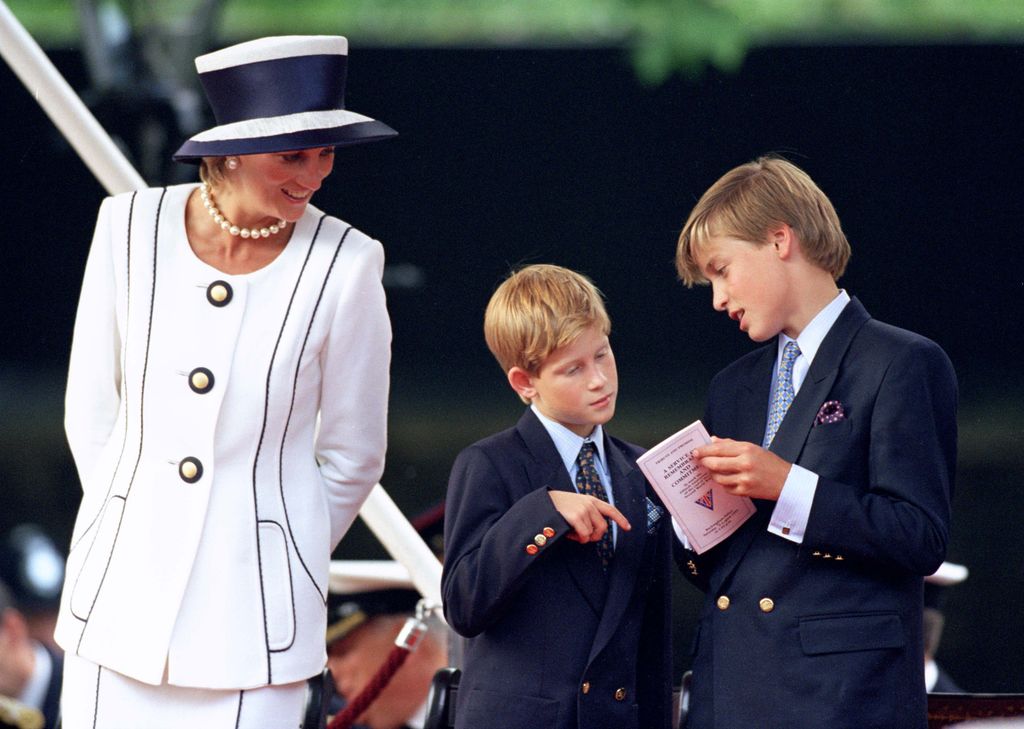 Princess Diana looking over Prince William and Prince Harry