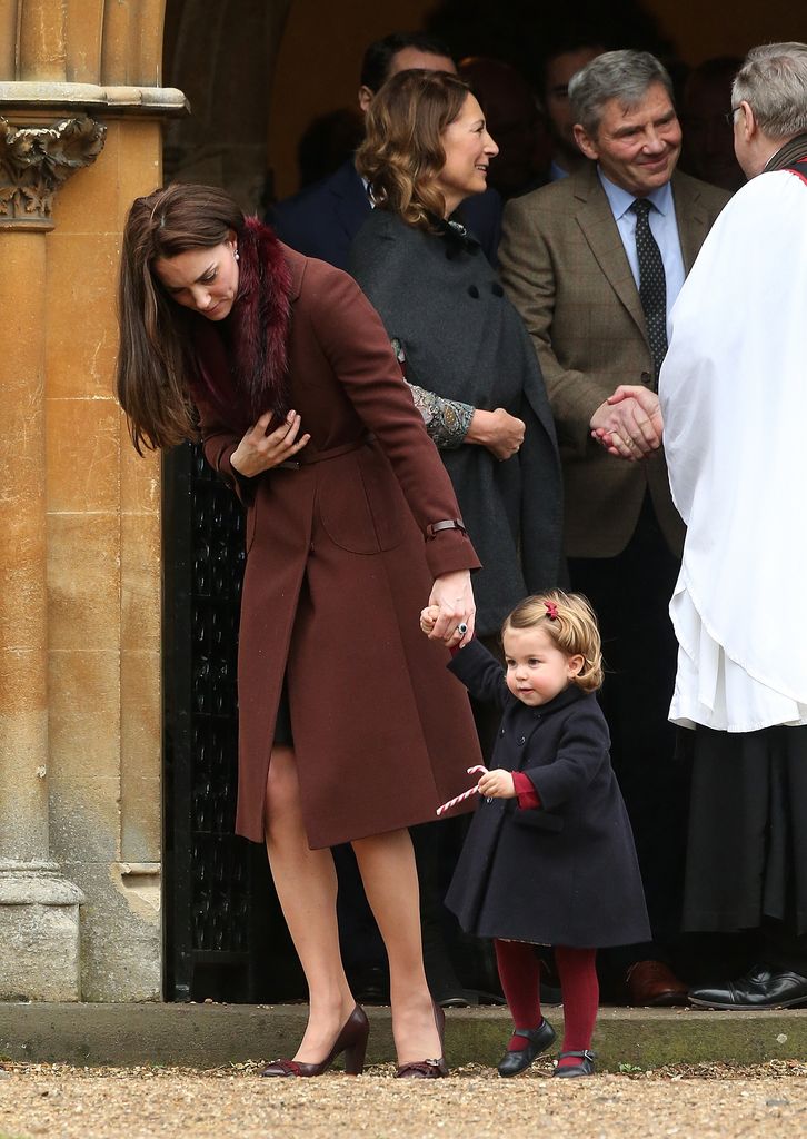 Carole Middleton, Michael Middleton, Princess Charlotte of Cambridge and Catherine, Duchess of Cambridge attend Church on Christmas Day 