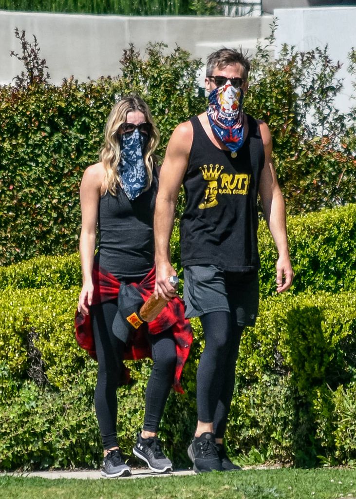 Chris Pine and Annabelle Wallis spotted on April 21, 2020 in Los Angeles, California.