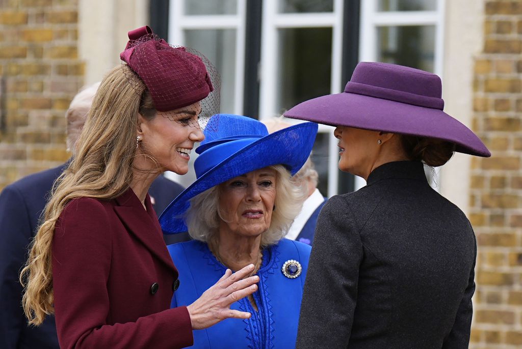 The Princess of Wales and Melania Trump talking after their arrival at Windsor