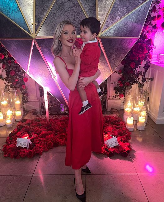 helen flanagan in red dress with son charlie