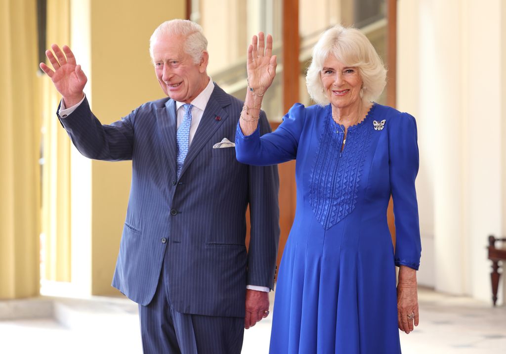 Charles and Camilla waving during Japan state visit