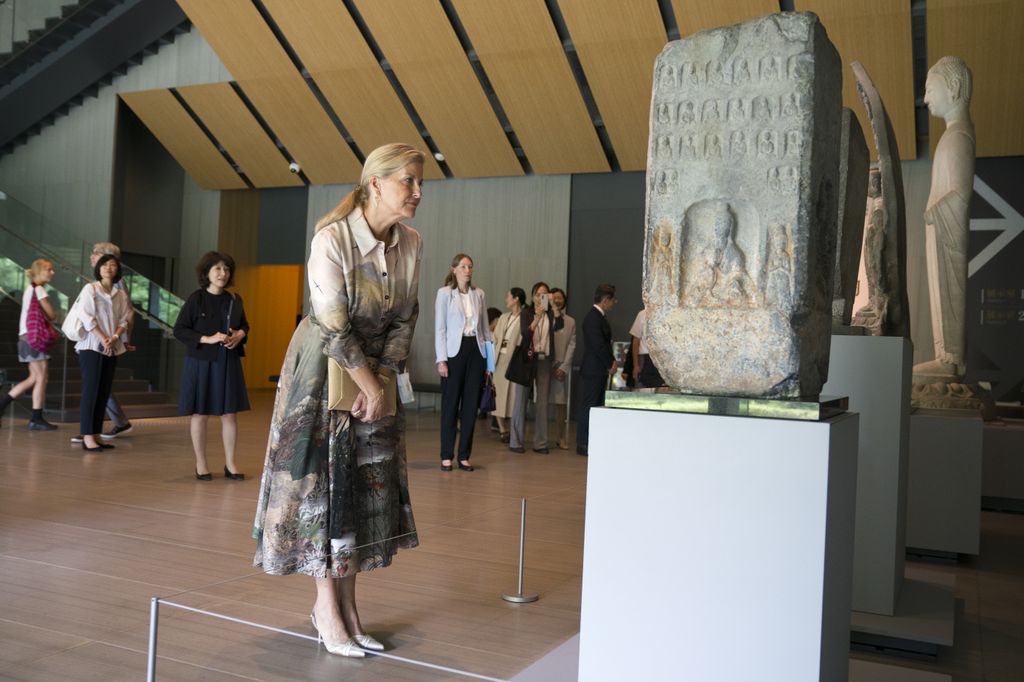 The Duchess of Edinburgh during a visit to the Nezu Museum, in Minato City, Tokyo, on day two of the royal trip to Japan. The museum was founded to conserve and exhibit the pre-modern Japanese and East Asian art collected by Nezu Kaichiro(1860-1940) had collected and houses approximately 7,600 works, including seven Japanese National Treasures. Picture date: Saturday September 20, 2025. (Photo by Jane Barlow/PA Images via Getty Images)