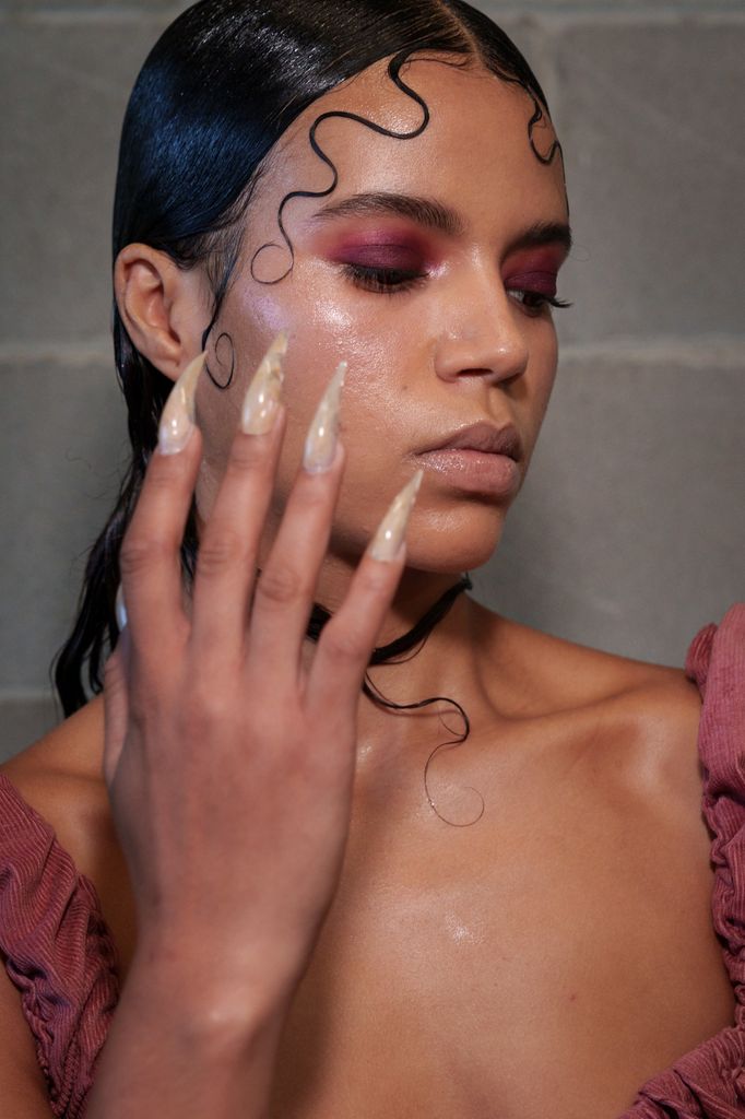 long nails on a model at NYFW 