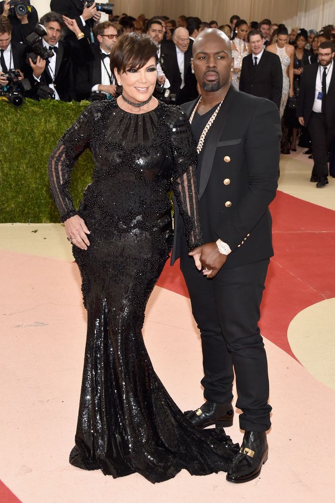 Corey Gamble and Kris Jenner in black at the Met Gala in 2016